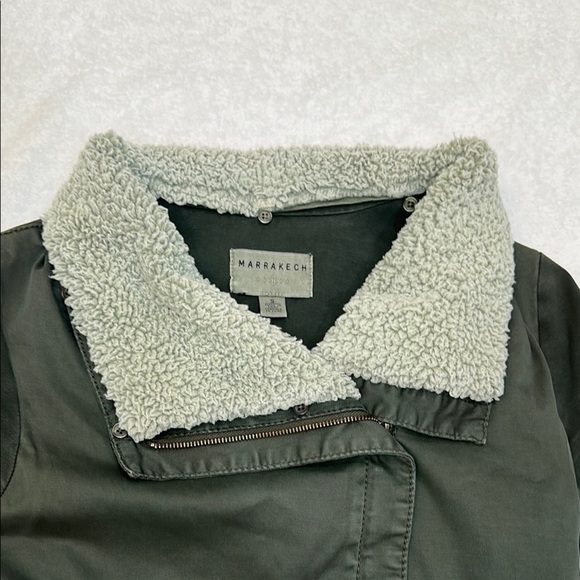 Anthropologie By Marrakech Utility  Green Cream Removable Sherpa Collar Jacket - Picture 6 of 16